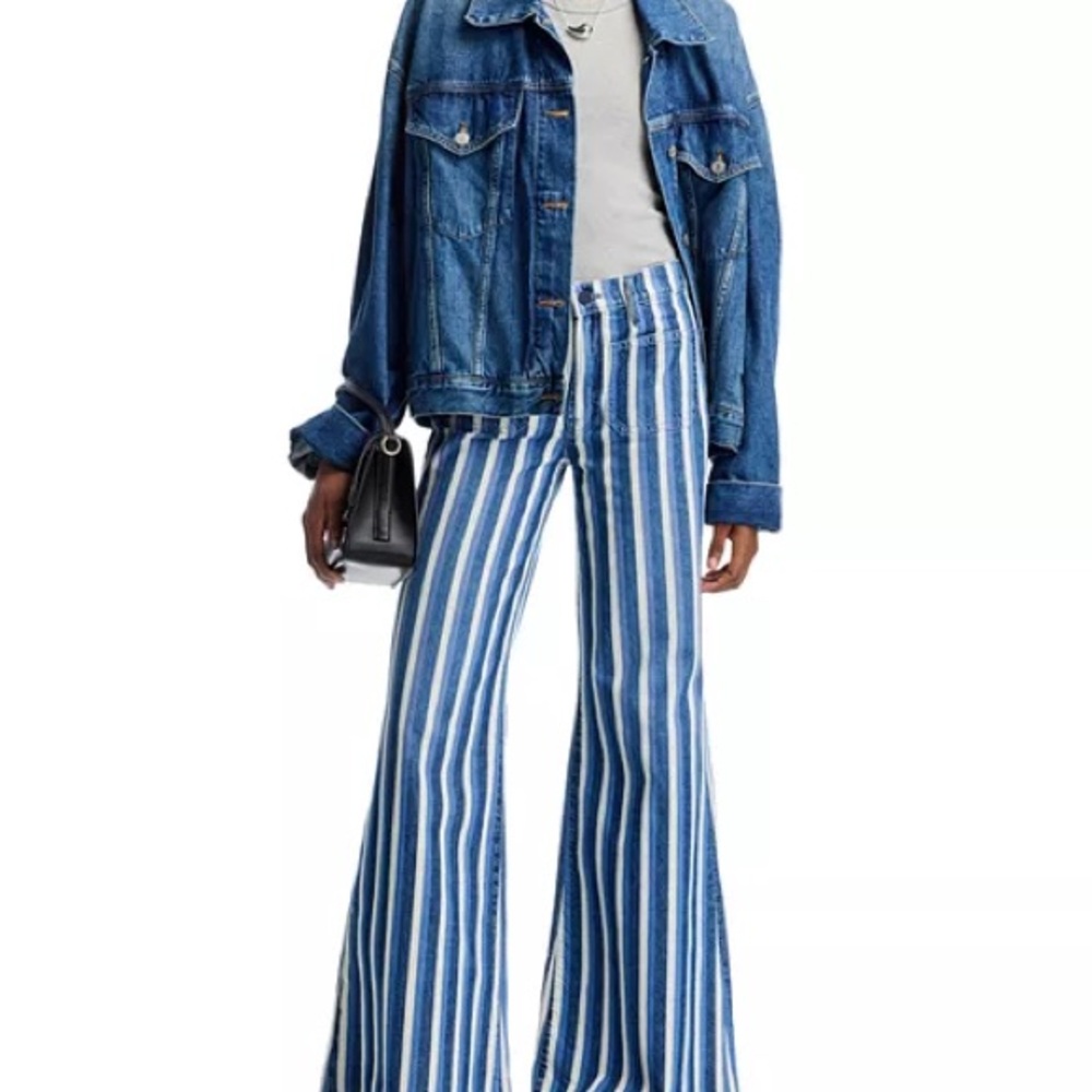 MOTHER Blue and White Striped Denim Pants